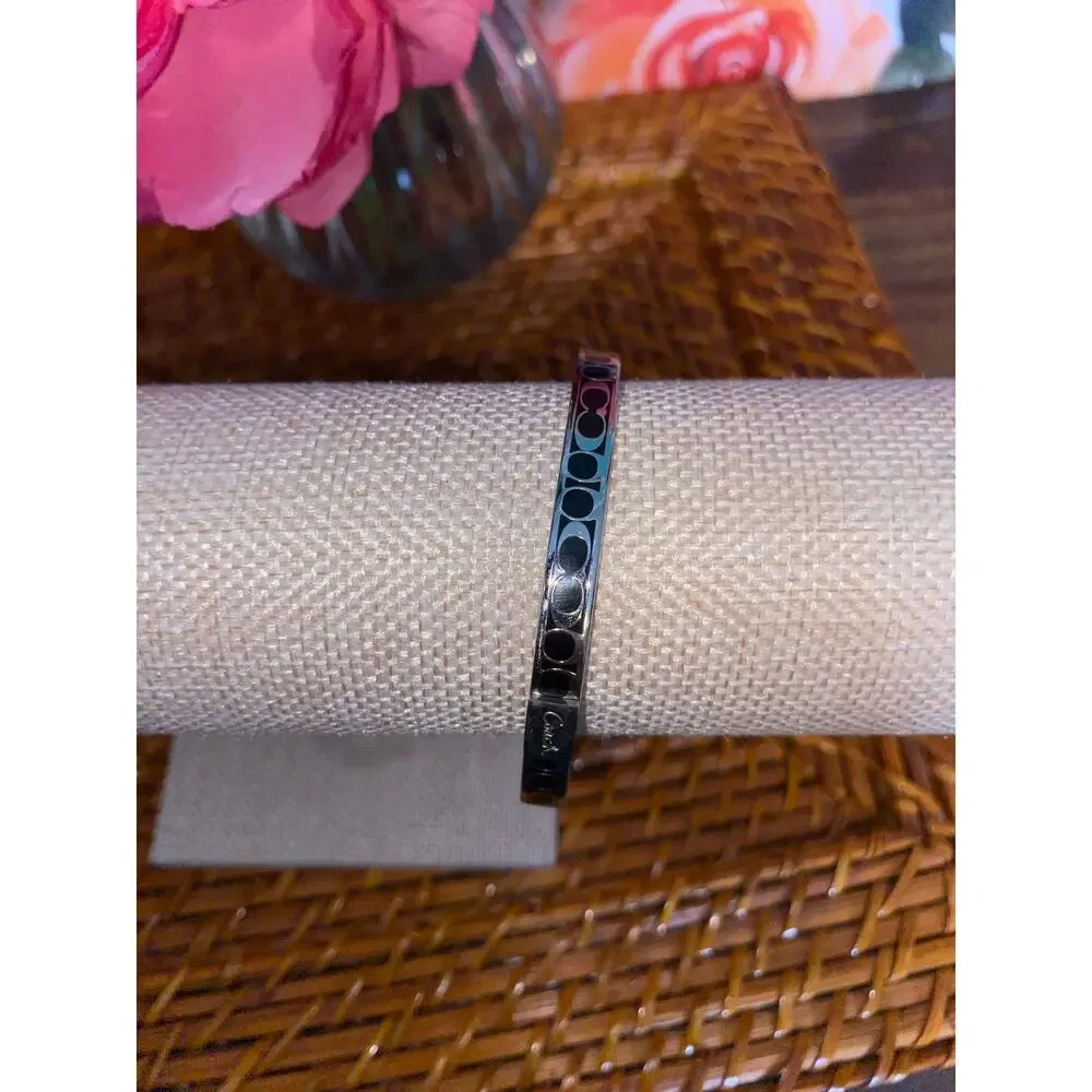 Coach Jewelry Set Bundle Lot Earrings NWT Signature Bangle Bracelet Black Silver - Picture 10 of 11